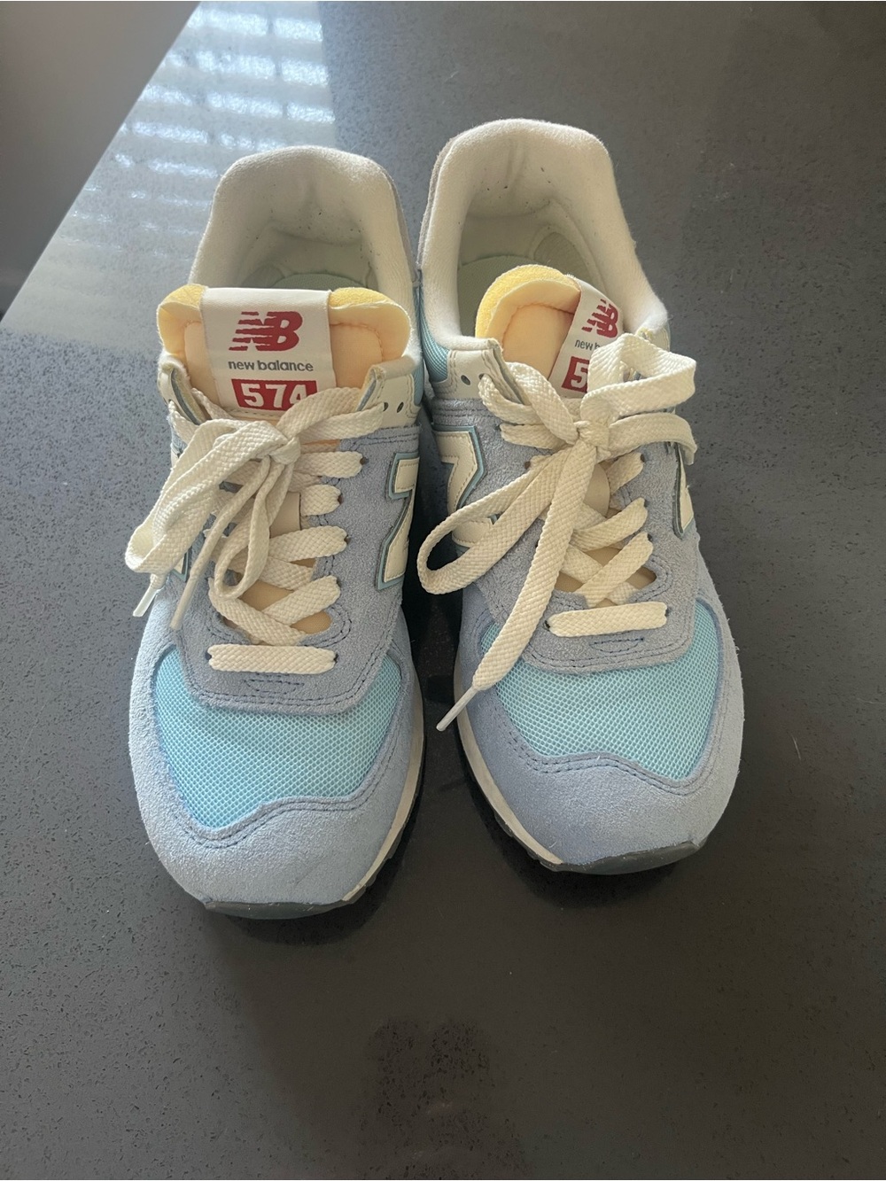 New Balance 574 Light Blue & Pale Yellow Sneakers